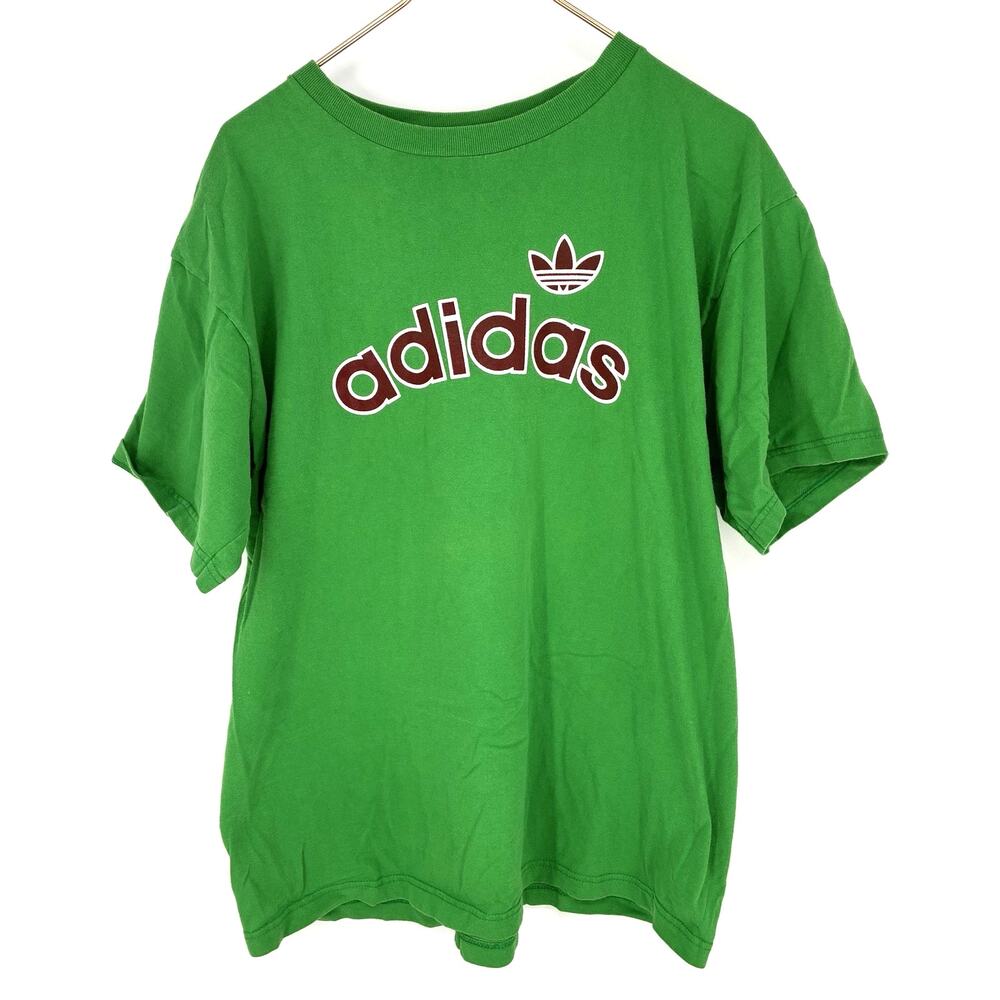 Vintage Adidas Baseball T Shirt Made USA Double Sided Logo Kelly Green Men's L